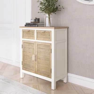 Natural Wood Vintage Accent Storage Cabinet With 2 Drawer And 2 Doors For Entryway, Living Room