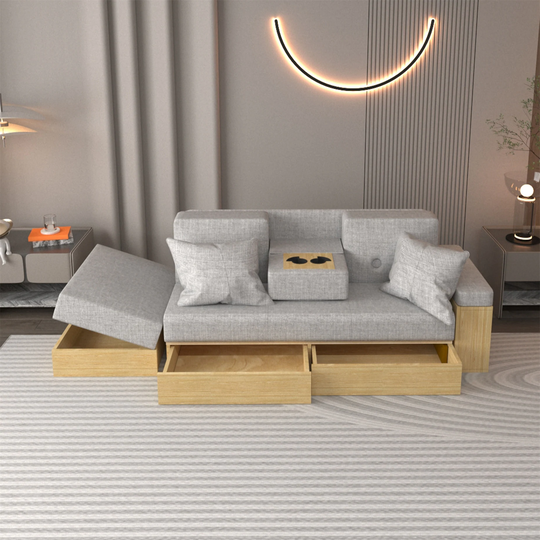 Multi-functional Linen Sofa with Storage Box and Drawer