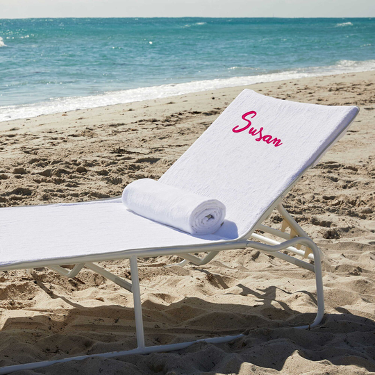Personalized Quick-Dry Lounge Chair Covers, 100% Cotton Terry With Piping, 480 Gsm, 30" X 85", Made in Turkey