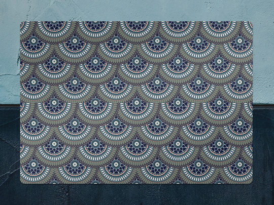 Ornate Floral Chair Mat, Blue Splat Gray Vinyl Floor Oriental Protective Pvc Area Rug, Housewarming Gift, Splash Mat