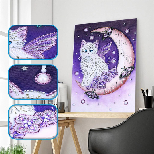Moon Cat Diamond Painting Kit, 5D Special Shaped Painting, With Art Kit For Home Decoration