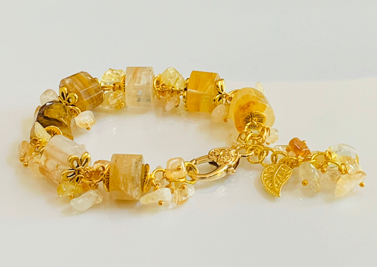 Citrine Bracelet, Delicate Natural Gemstone November Birthstone, Crystal Large Stones