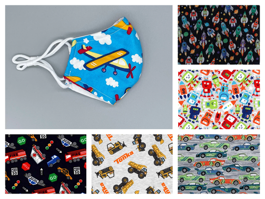 Planes, Trucks, Cars, Rocket - Little Boy Face Mask Adult, Child, Kid, School, Adjustable, Nose Wire, Cotton, Washable, Handmade, Reusable