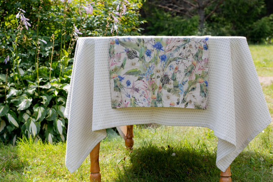 Linen Table Runner Digital Printed Wonderful World Custom Size Wedding Runner, Handmade Washed Mitered Corner, Decoration