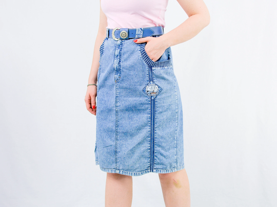 Mini Denim Skirt W30-33 Acid Wash Willi's 90S Stonewashed Pencil High Waist Pockets L/xl