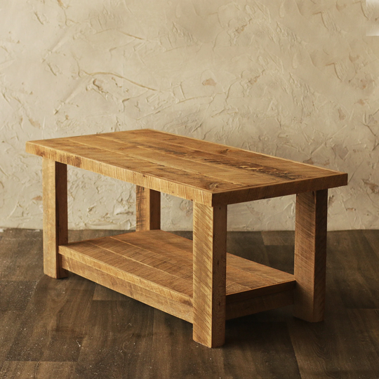 Coffee Table With Bottom Shelf Made From Reclaimed Wood - Rustic Farmhouse Decor Barn Barnwood, Living Room Furniture