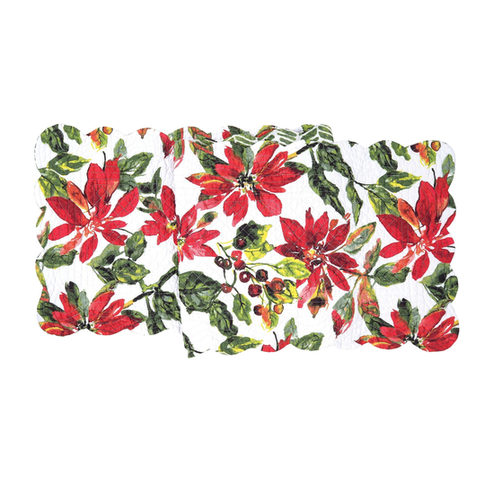 14" x 51" Poinsettia Berries Table Runner - Red