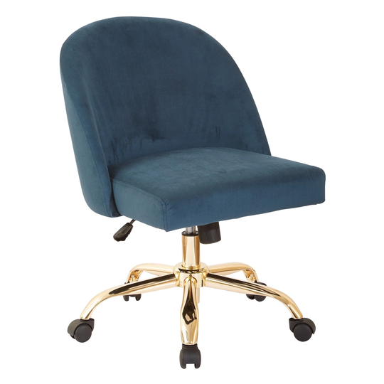 OS Home and Office Furniture Model Mid Back Office Chair in Azure Velvet with Gold Finish Base
