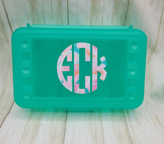 Personalized Monogrammed Translucent Lime Pencil Box Girl School Rose Flower Print Initials Or Name