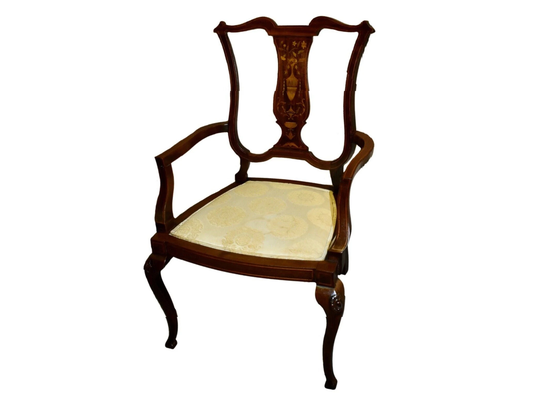 Antique Edwardian Style Inlaid Mahogany Boudior Chair
