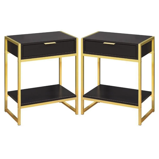 20" Storage Accent End Table in Cappuccino and Gold - Set of 2 - 54 x 84