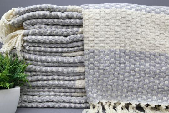 Turkish Blanket-Sofa Cover Blanket-Throw Bed Cover-79''x95''-Gray Blanket-Cotton Cover-Wholesale Bedspread-Handmade Blanket-(Ymz, Hsr, Pk