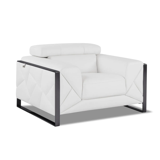 Mod Winter White Leather and Chrome Deco Accent Chair - 35" x 48" x 43"