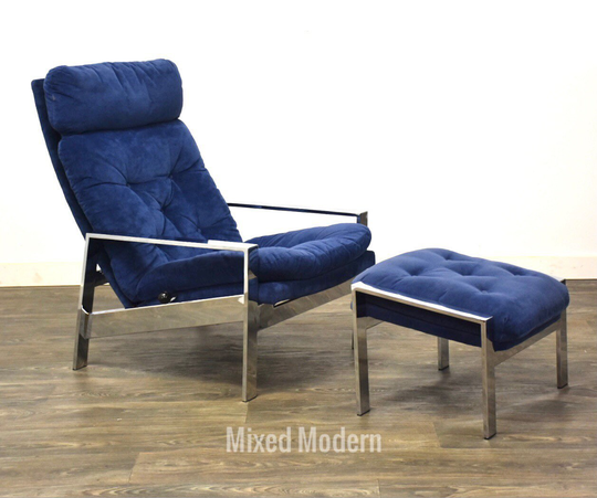Blue Chrome Lounge Chair & Ottoman