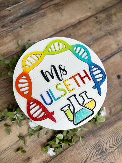 Fast Shipping 24-48 Hour Turnaround 3D Teacher Name Sign, Rainbow Pencil Decor Personalized Teacher Sign Science
