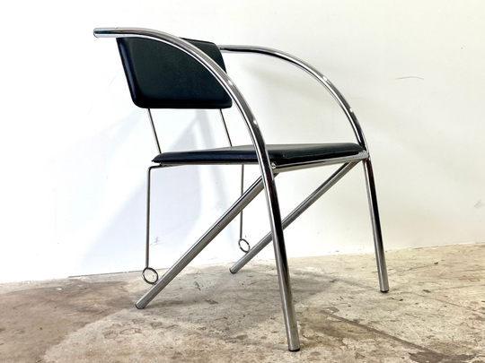 Vintage 70S Italian Mid-Century Modern Tubular Chrome Accent Chair
