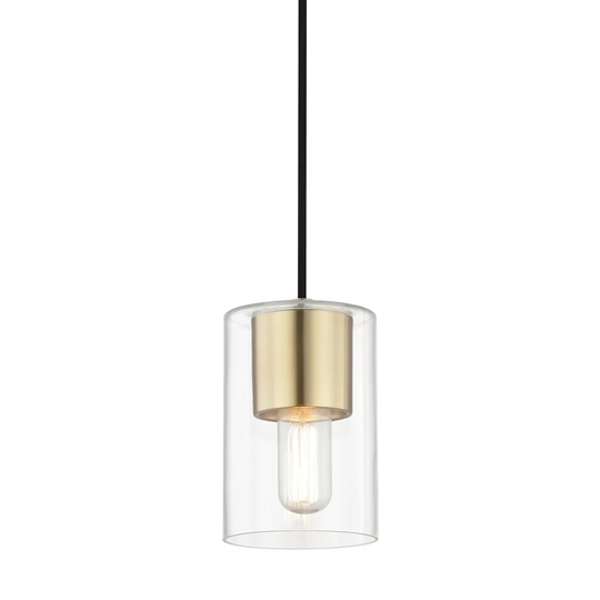 Mitzi by Hudson Valley Lula 1-light Aged Brass Pendant, Clear Glass