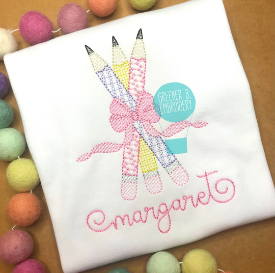 Girl Back To School Shirt/Pencil Bow Embroidery Applique 1st Day Of First Kindergarten Pre K Outfit