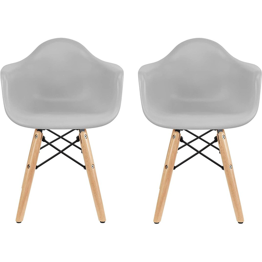 2xhome - Set of 2, Light Gray Kids Size Armchair With Arms Natural Wood legs Children Toddler Activity Preschool Chairs