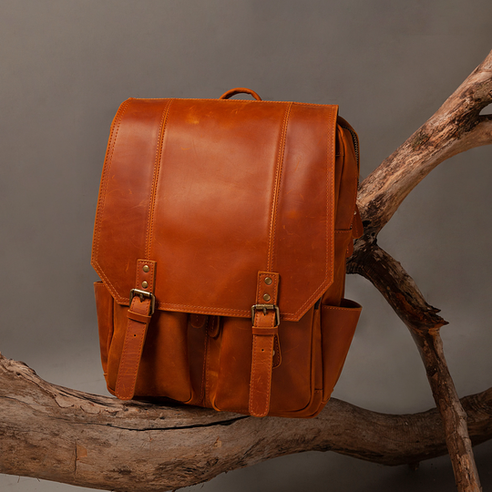 Personalized Genuine Leather Backpack, 15 Inch Laptop Backpack Travel Office Bag Rucksack For Men, High Capacity College