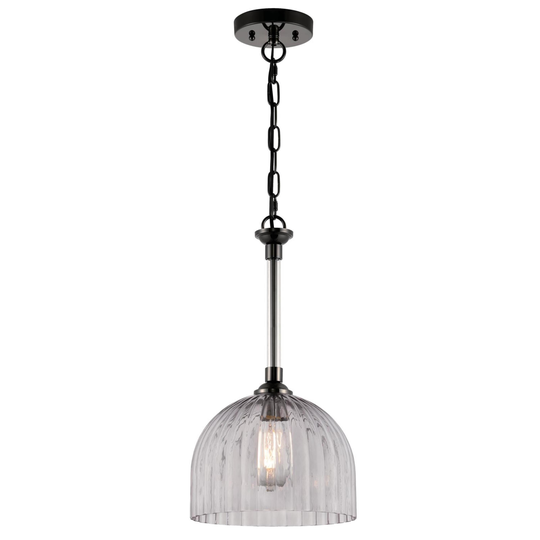 Westinghouse Lighting Camrose One Light Indoor Pendant, Gun Metal Finish, Smoke Grey Ribbed Glass - 1-Light