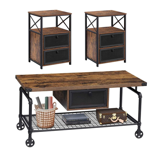 3-pieces Coffee Table and End Table Set of 2