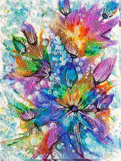 Diy Bead Embroidery Kit On Art Canvas "Flower" Size 10.6"×14.2" | 27×36 cm, Gift | Abris
