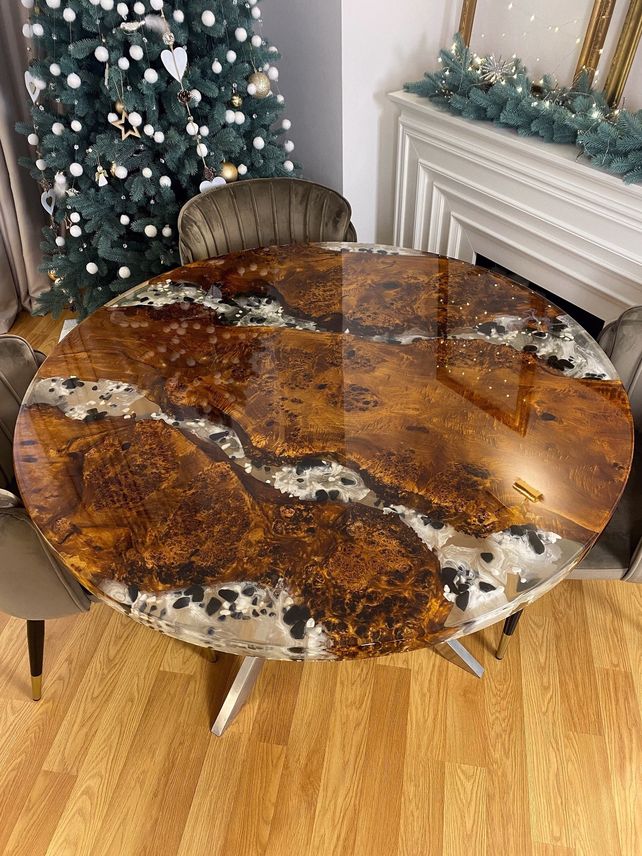 Round Clear Epoxy Table, Epoxy Dining Table, Coffee Office Resin River Table