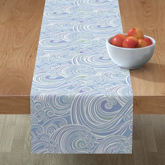 Coastal Summer Table Runner - Soothing Waves By Patricia Lima Pastel Beach Sea Surf Cotton Sateen Spoonflower