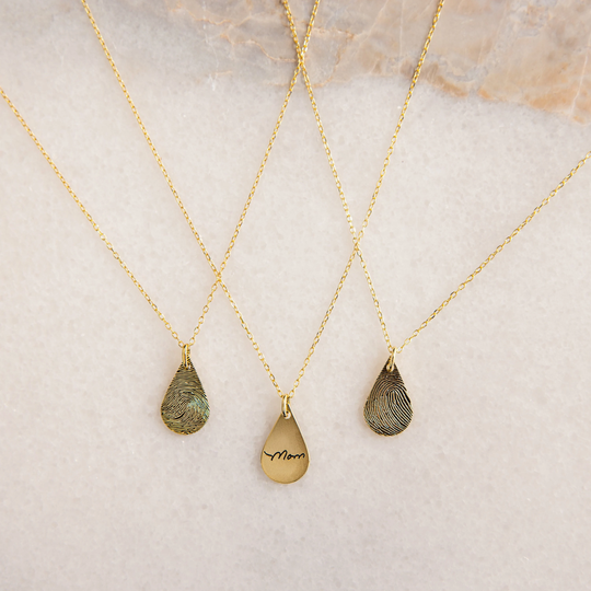 Tiny Teardrop Fingerprint Necklace Dainty Pendant Loved One's Fingerprints Jewelry Memorial Gifts Mother's Gift Nm31