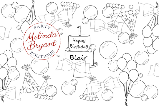 Bubbles & Bows Birthday Party Coloring Page Table Runner/Paper Tablecloth Themed Decorations Twins Multiples Personalized Activity
