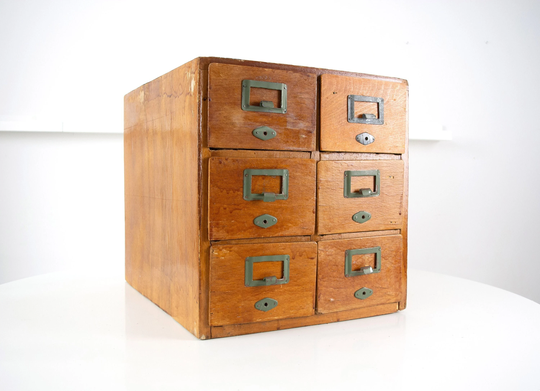 Vintage Large 6 Drawer Library Card File Cabinet. Wooden Cabinet Industrial Storage Modern Farmhouse Decor