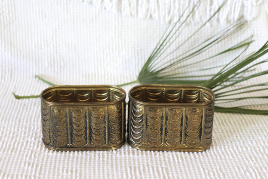 Set Of 2 Brass Planter Or Organizers - Brass Pot English Office Storage Houseplant Stacked Coin Design Made in England