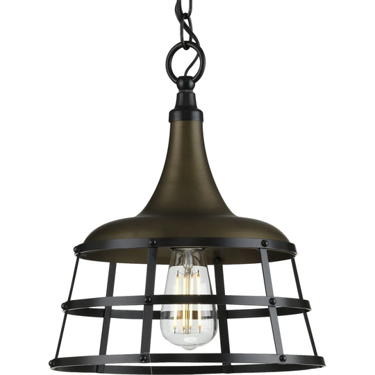 Bastille Collection Aged Brass One-Light Pendant - 15.750" x 14.760" x 14.760"