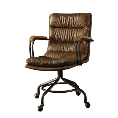 Adriannah Office Chair In Vintage Whiskey Top Grain Leather With 4-Star Base Casters