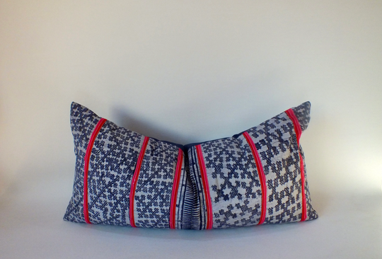 Batik Bolster Sofa Throw Pillows Indigo Navy Blue Cushion Case Decorative Handmade Ethnic Hmong Fabric Living Room Cushions Cover Frazada
