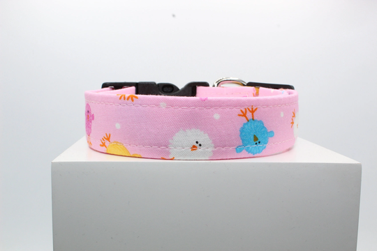 Dyed Easter Chicks Dog Collar, Handmade Dod Fabric Custom Print Dog Collars