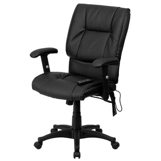 Delacora 28" Wide Leather Blend Executive Swivel Chair with Built-In - Black