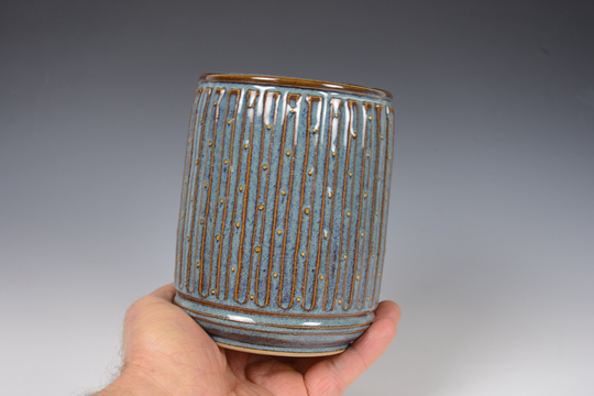 Blue Fluted Utensil Holder, Ceramic Pencil Ceramic Vase - Handmade Stoneware Pottery By Douglas Bechler Ut31
