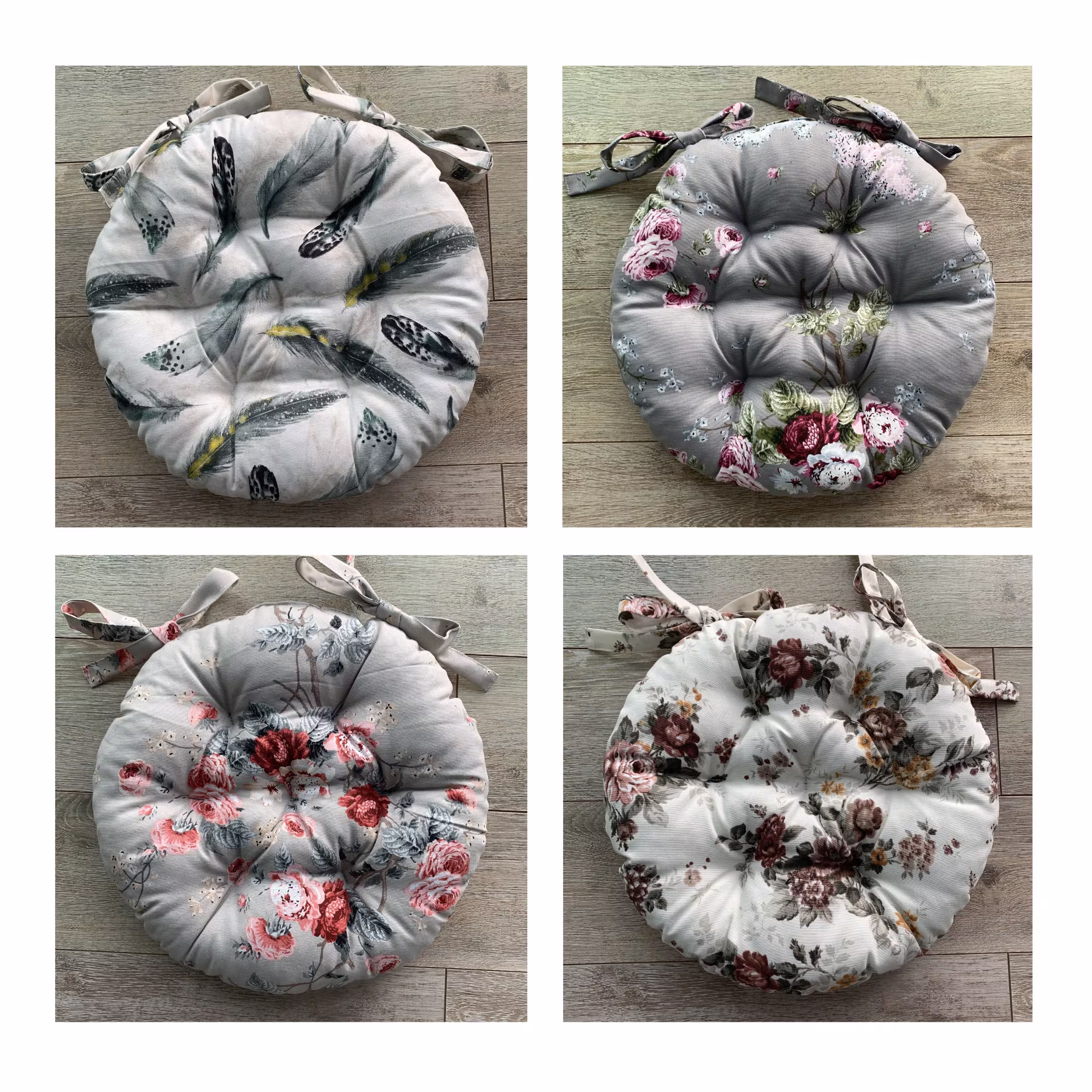 Big Sale/ Quilted Chair Cushions/Cushion With Flowers Print Ties Round Outdoor