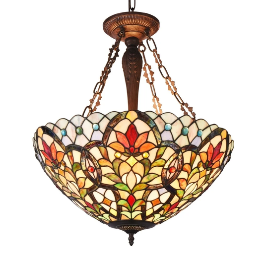 Tiffany Style 3-light Dark Antique Bronze/Art Glass Inverted Pendant