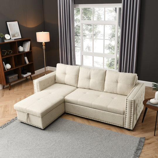 Sectional sofa with Pulled Out Bed Reversible Chaise with Storage