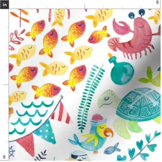 Pirate Pizazz Fabric By The Yard | Ocean Sea Nautical Octopus Custom