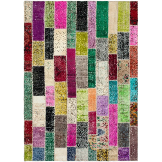 Hand-knotted Color Patchwork Multi Color Wool Rug - 5'9" x 8'2"