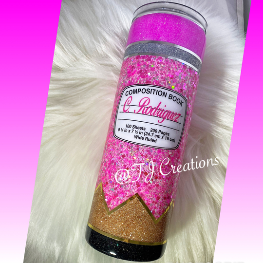 Ladies Women Pink Composition Notebook Pencil Teacher School Tumbler Cup