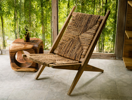 Lounge Chair Reclaimed Timber Banana Tree Bark Folding Hand-Made in Indonesia