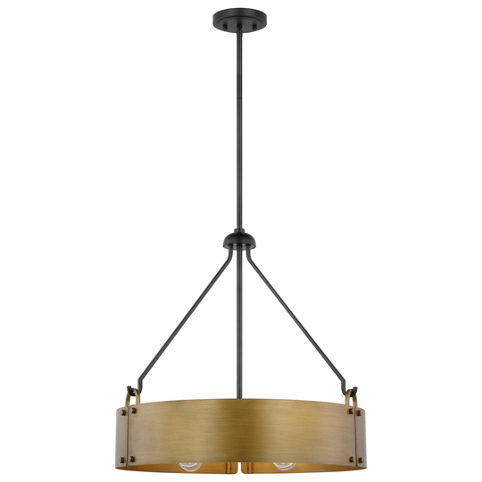 Halter 4 Light Pendant Medium Base 60 Watt Matte Black Finish Natural Brass Metal Shade