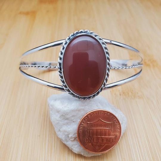 925Forher Dainty Red Carnelian Bracelet Cuff | Sterling Silver Southwest Simple