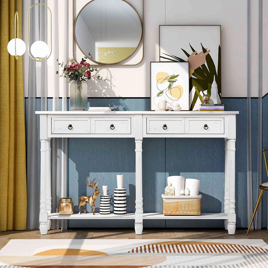 57.9"L Console Table Sofa Table for Entryway with Drawers and Long Shelf