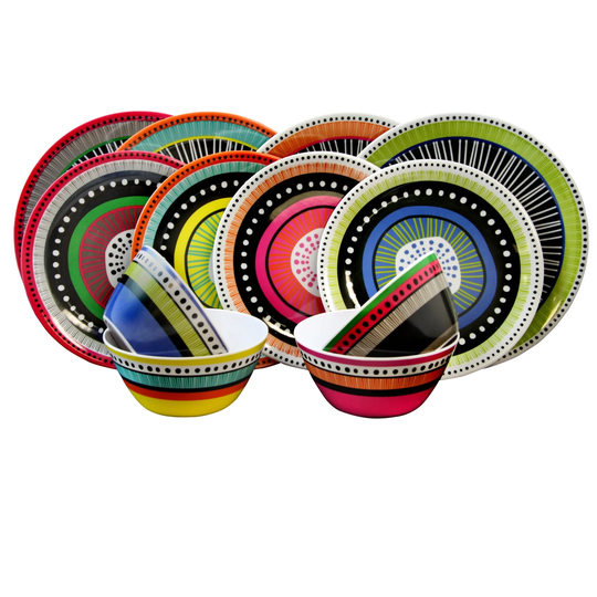Gibson Fiesta Burst 12 Piece Dinnerware Set in 4 Assorted Colors